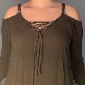 Army Green Cold Shoulder Top